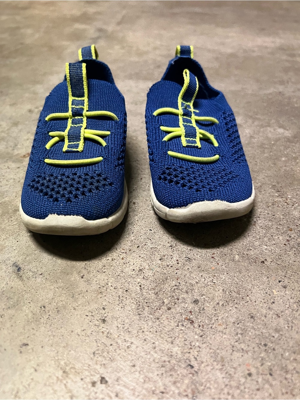 OshKosh B'gosh Blue Knit Slip-On Sneakers with Neon Yellow Accents